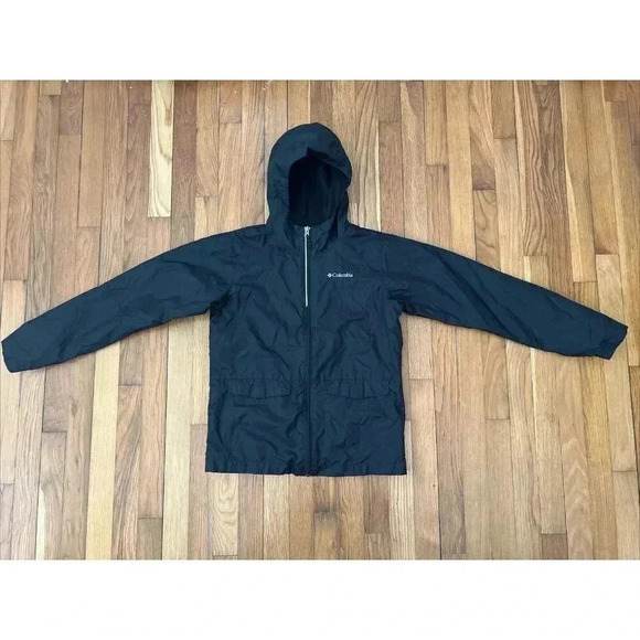 Columbia Hooded Zip Up Fleece Lined Jacket, Kids Black Size L - Picture 7 of 7